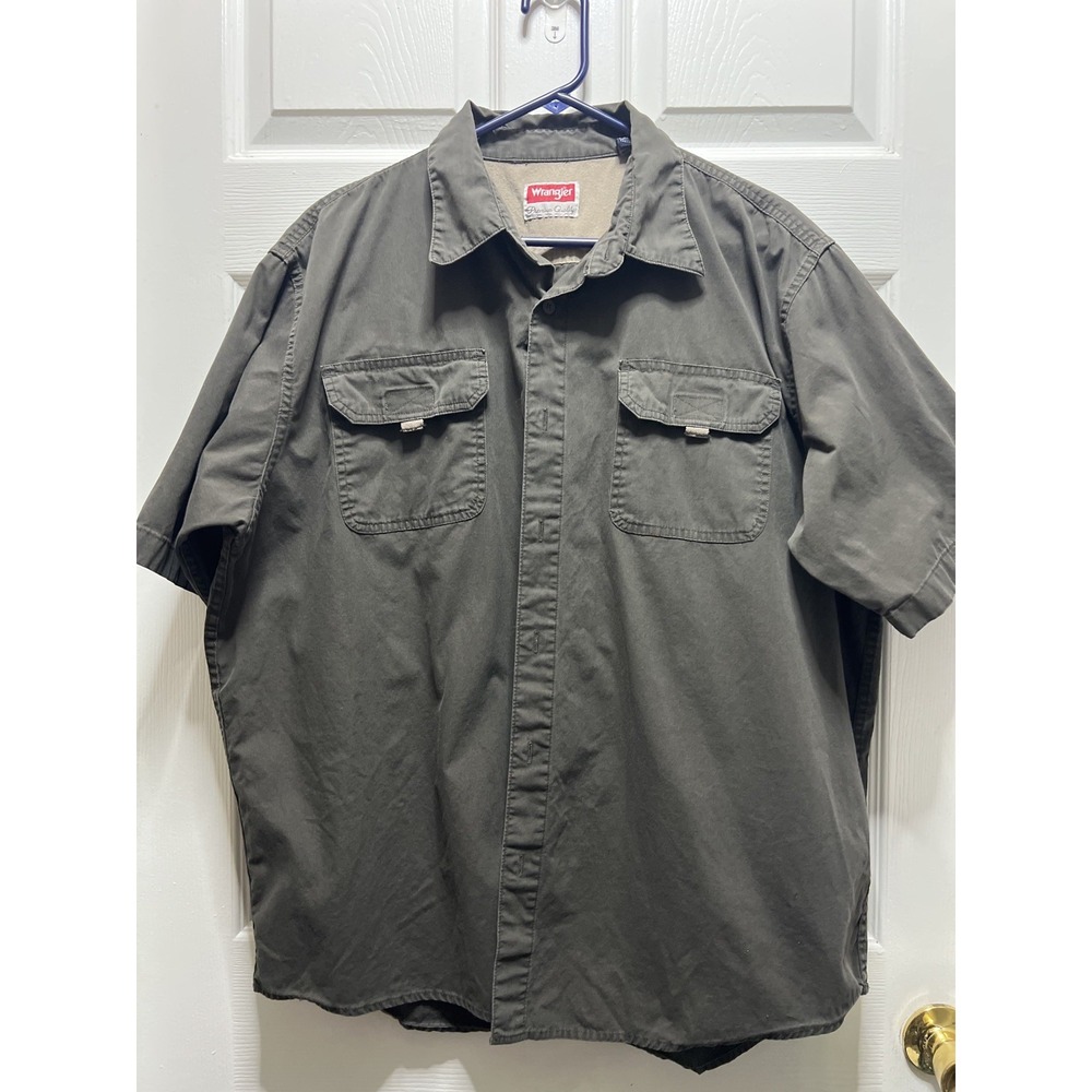 Wrangler Shirt Mens XL Denim Short Sleeve Button Brown Double Pocket Workwear